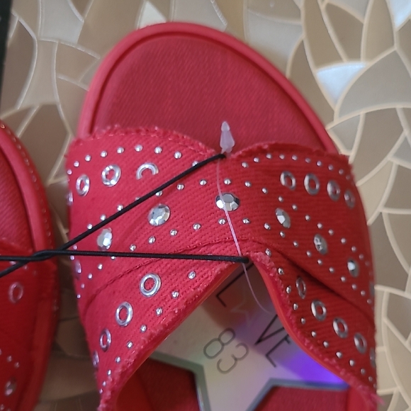 Red Rhinestone Slide Sandals - Picture 6 of 8